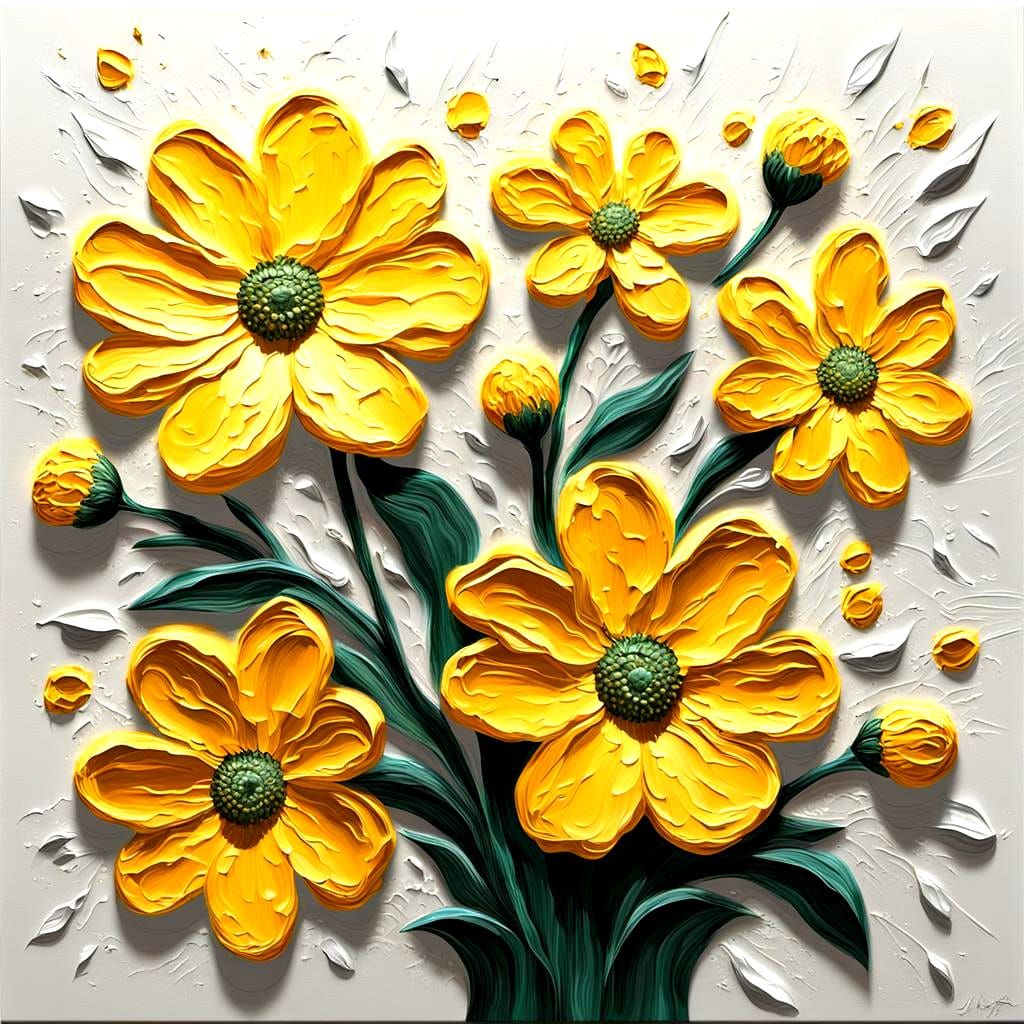 Vibrant Yellow Floral Masterpiece in Impasto Technique
