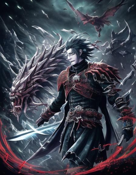 Majestic Dark Fantasy Warrior in Vibrant Anime Style