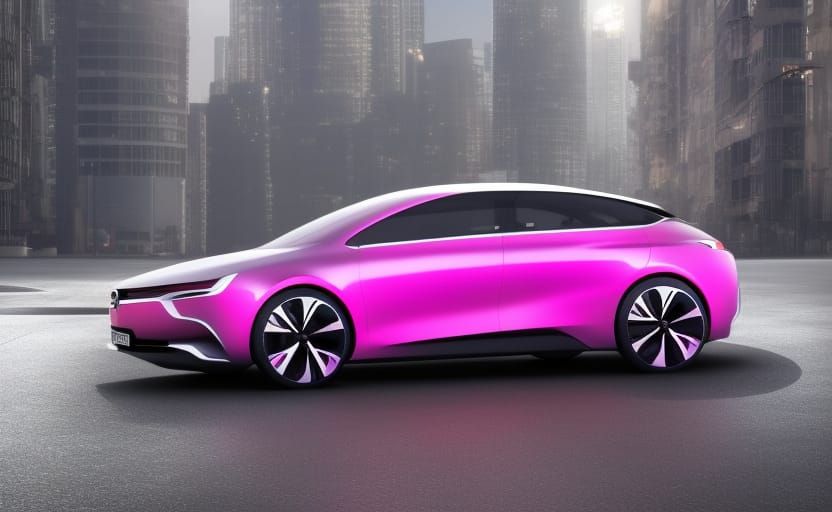 Cyberpunk Futuristic Electric Sedan Concept Car in Vibrant P...