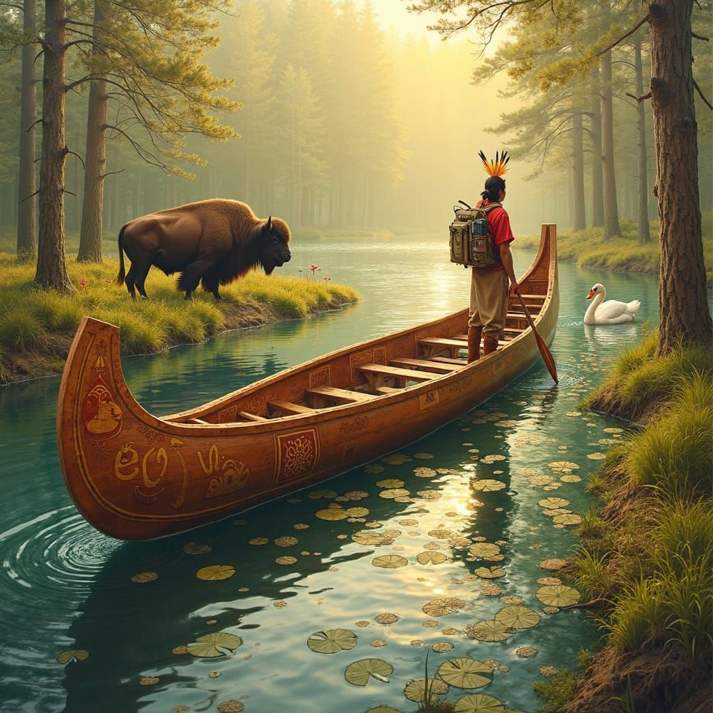 Young Native American Man Embarks on Journey with Majestic C...