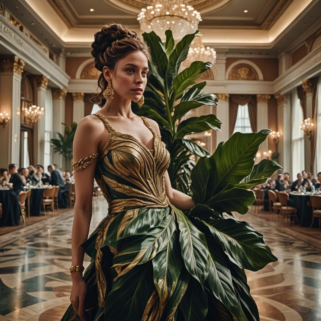 Hyperrealistic Portrait of a Woman in a Floral Ball Gown, wi...