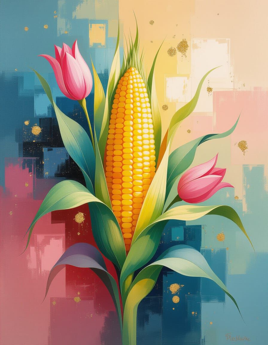 Corn in Impressionistic Style with Radiant Colors