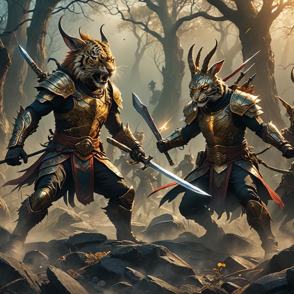 Tigerman Unleashes Fury Against Rabbitman in Intense Fantasy...