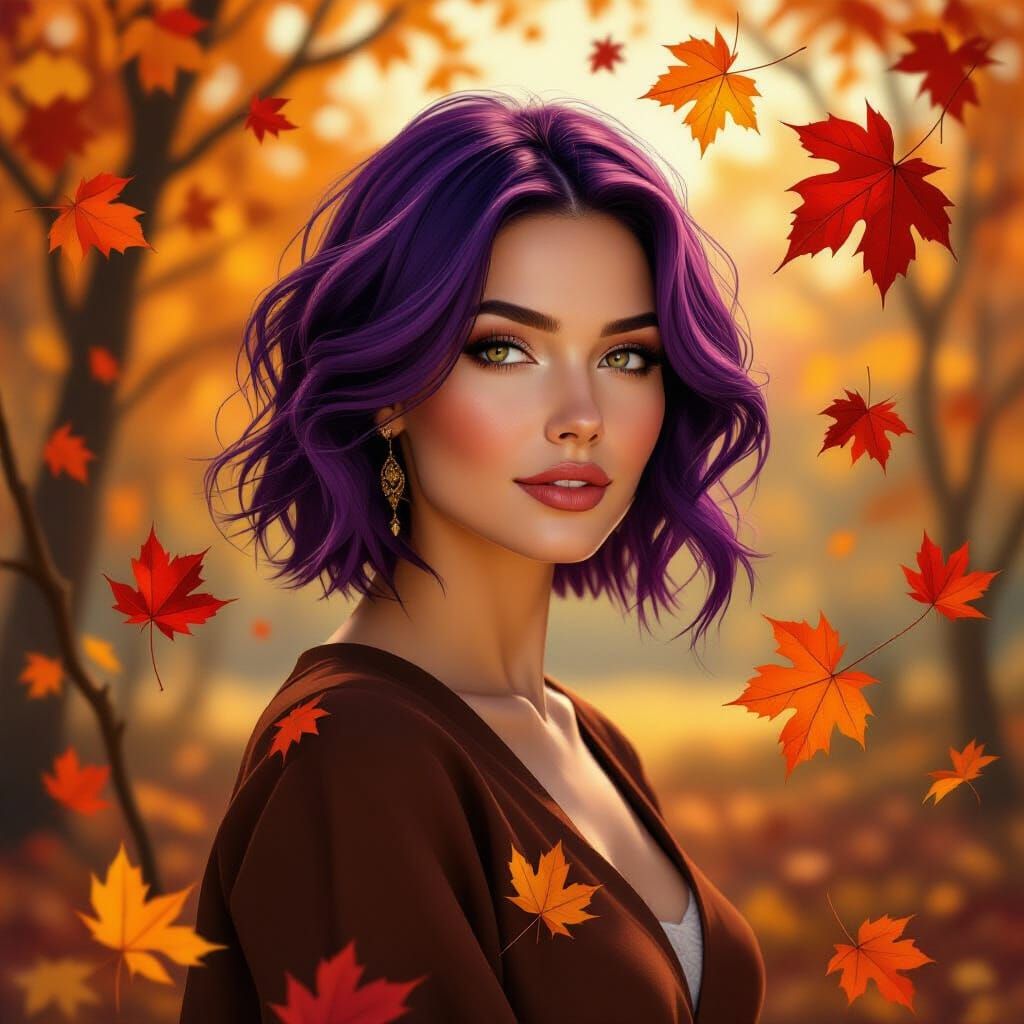 Autumn Goddess Portrait in Romantic Impressionist Style