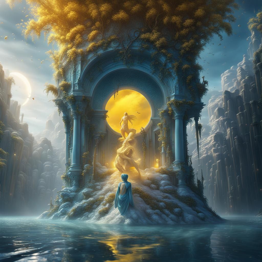 Surrealist Dreamscapes in Vibrant Blues and Yellows