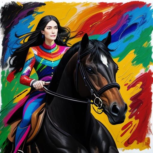 Emotive Abstract Expressionist Woman on Horse in Forest