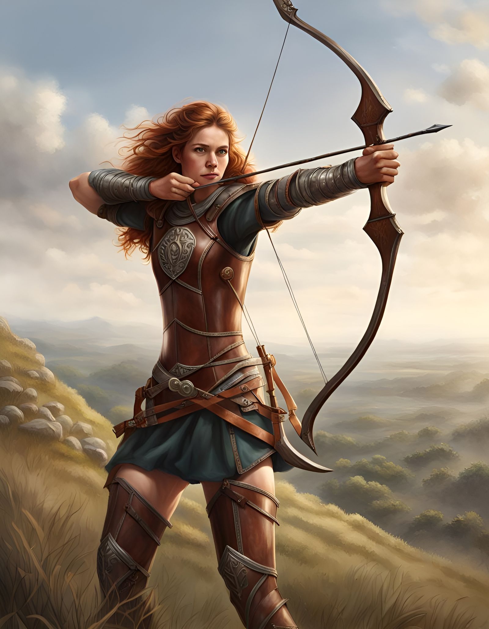 Elegant Fantasy Archeress in Leather Armor