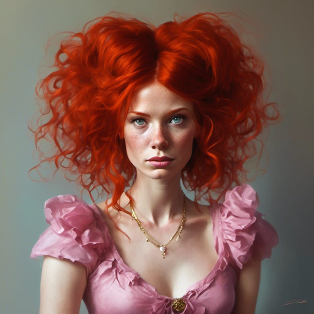 Glamorous Punk Rock Princess in Vibrant Red Hair