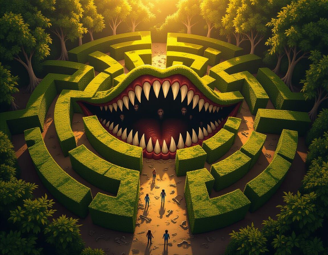 Eerie Hedge Maze with Monstrous Center