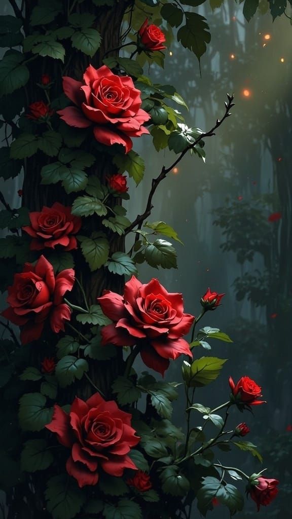 Empowered Women in a Beautiful Oil Painting with Red Roses a...