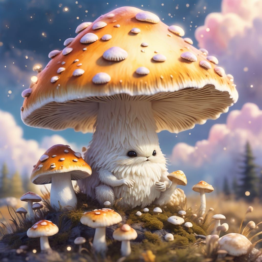Mushroom Chomper in Watercolor Fantasy Landscape