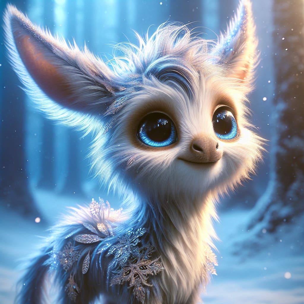 Enchanted Baby Donkey in Snowy Forest