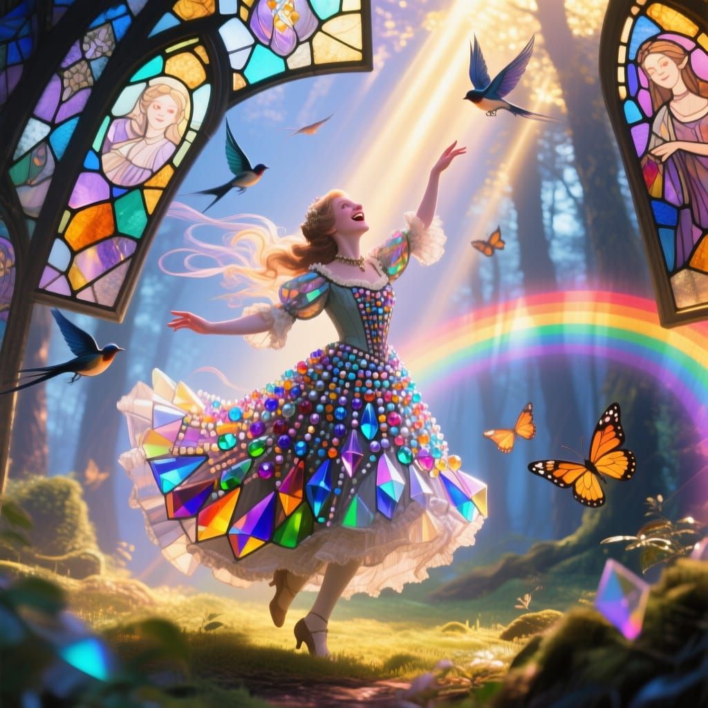 Vibrant Glass and Stained Glass Artwork with Radiant Forest ...