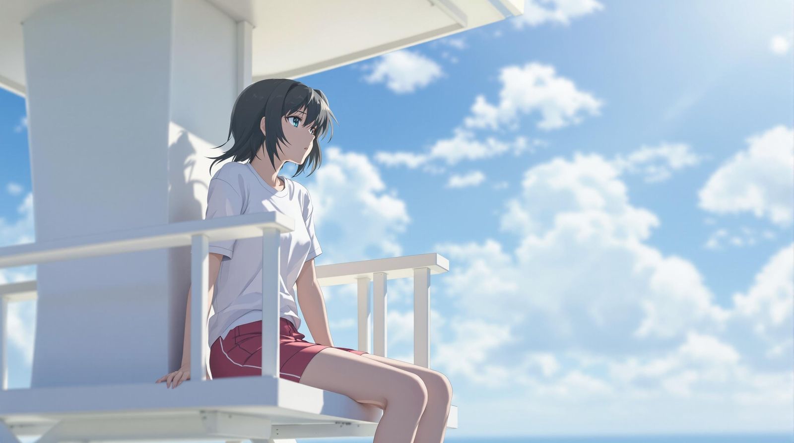 Girl Lifeguard Relaxing in Neon Genesis Evangelion Style