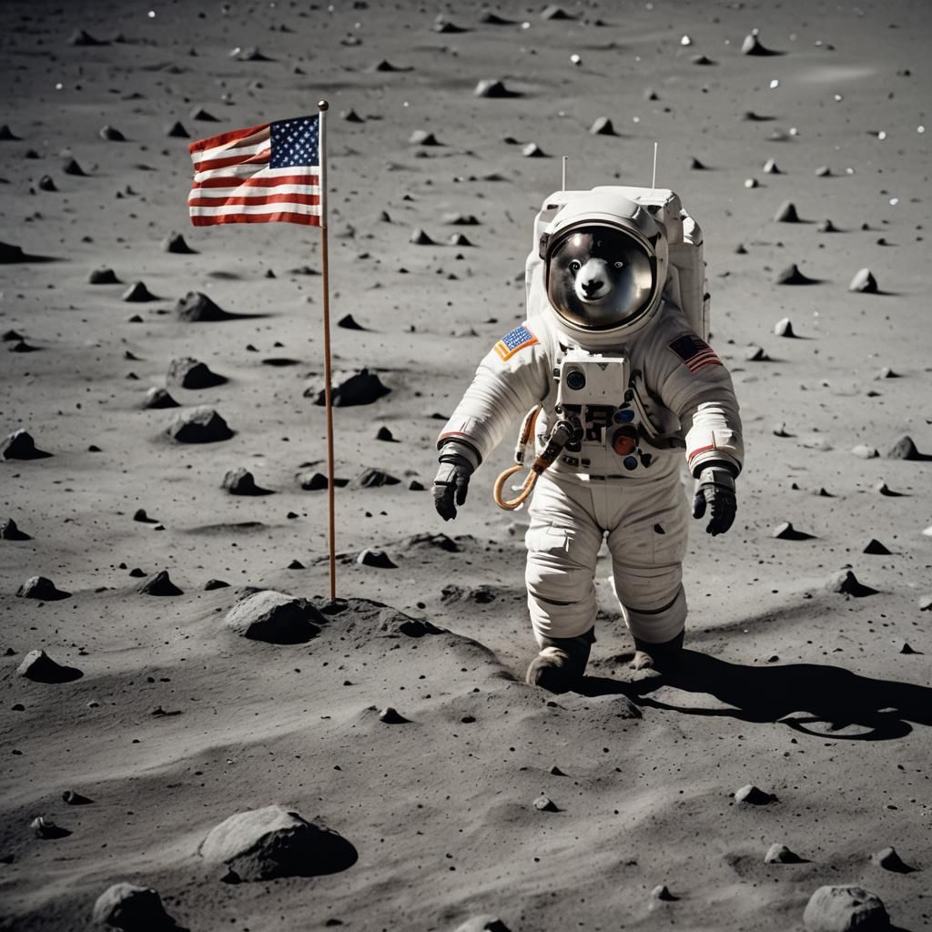 Llama Astronaut Explores Lunar Surface with LSA Flag