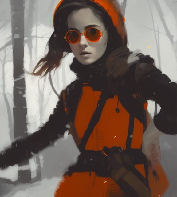 Elegant Adventurer Lit by Spotlight in Dark Winter