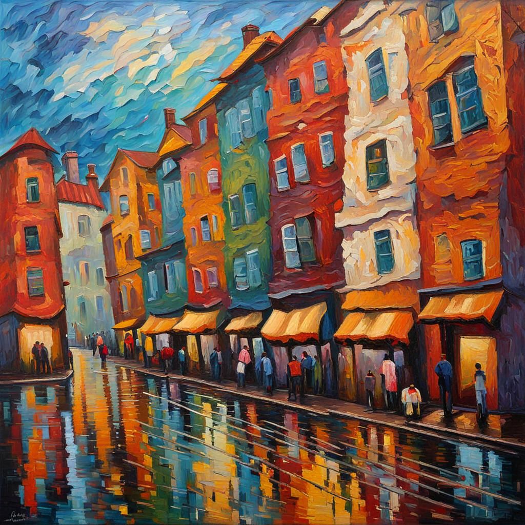 Vibrant Neo-Impressionist Townscape