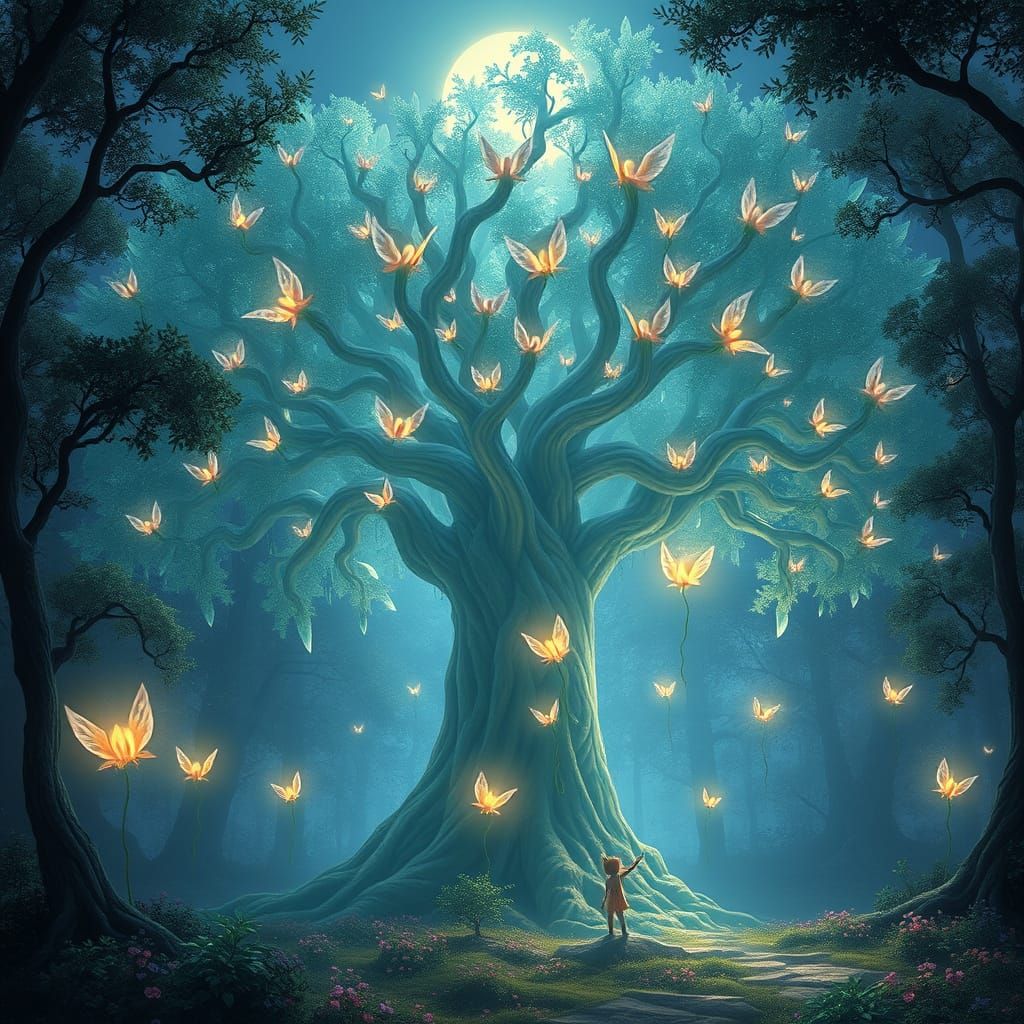 Ethereal Crystal Tree Grove with Sprites