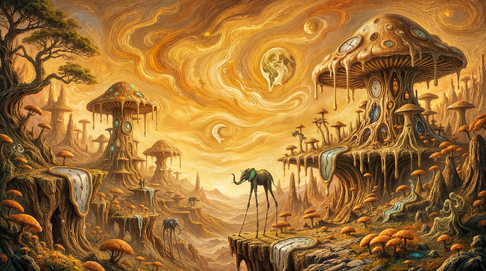 Alien Fungal Forest Metropolis Under Dual Suns