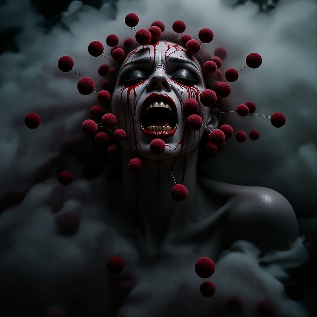 Macabre Demoness Portrait with Melting Pom Poms