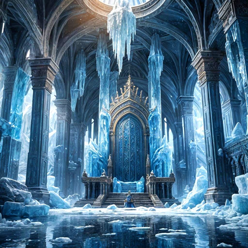 Surreal Throne Room in Deep, Cobalt Blue Ice
