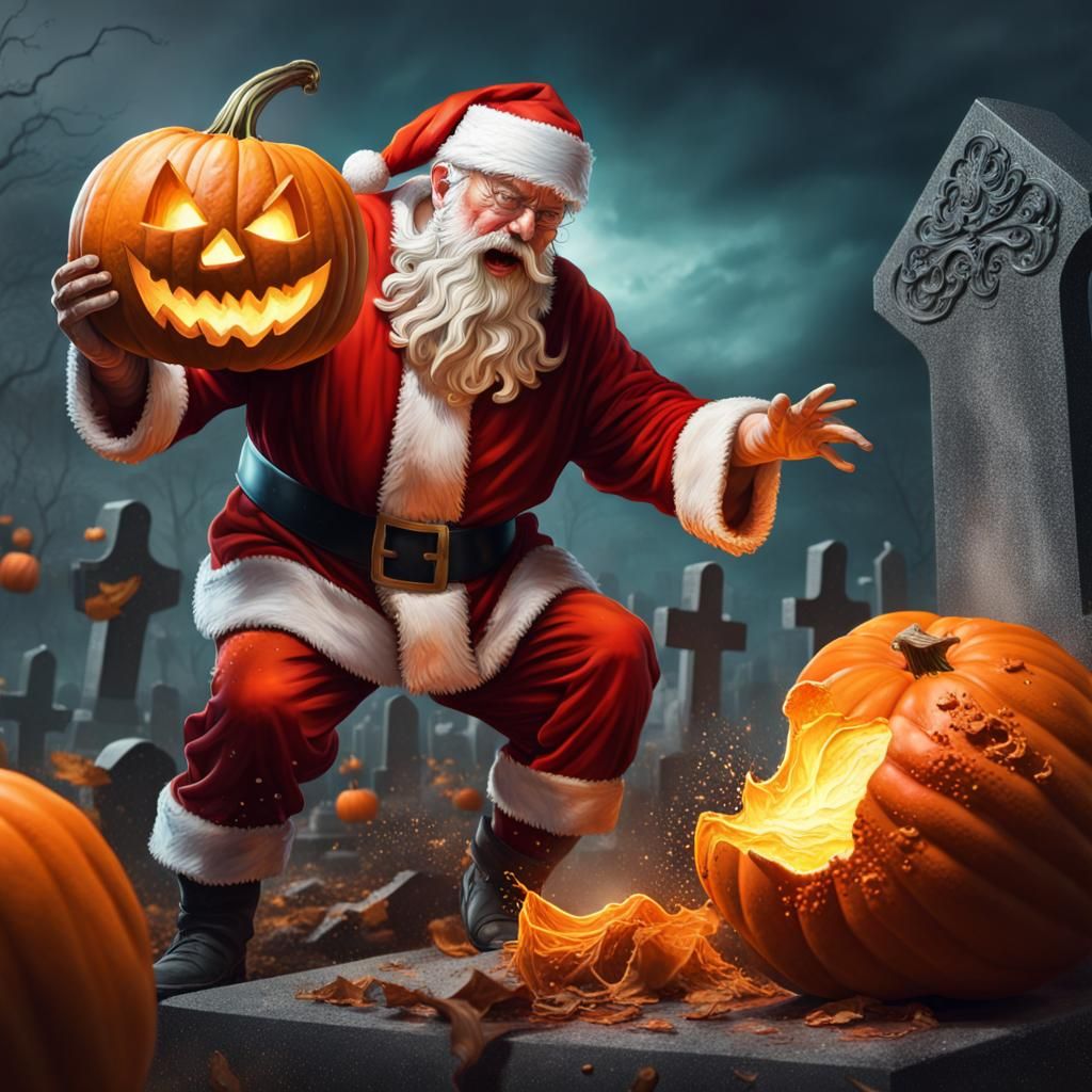 Santa Claus Unleashes Fury on a Splendid Pumpkin
