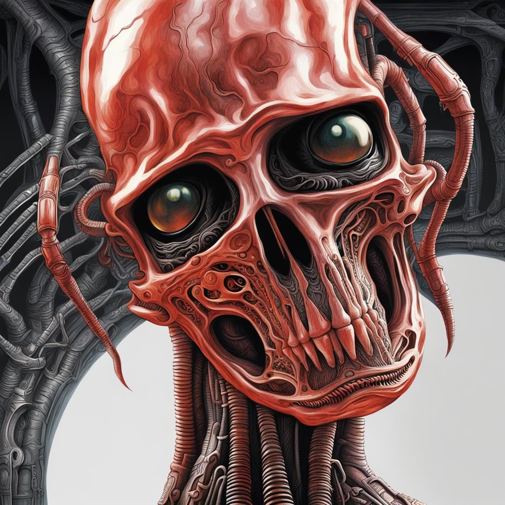 Surreal Biomechanical Portrait in Dark, Giger-Inspired Style