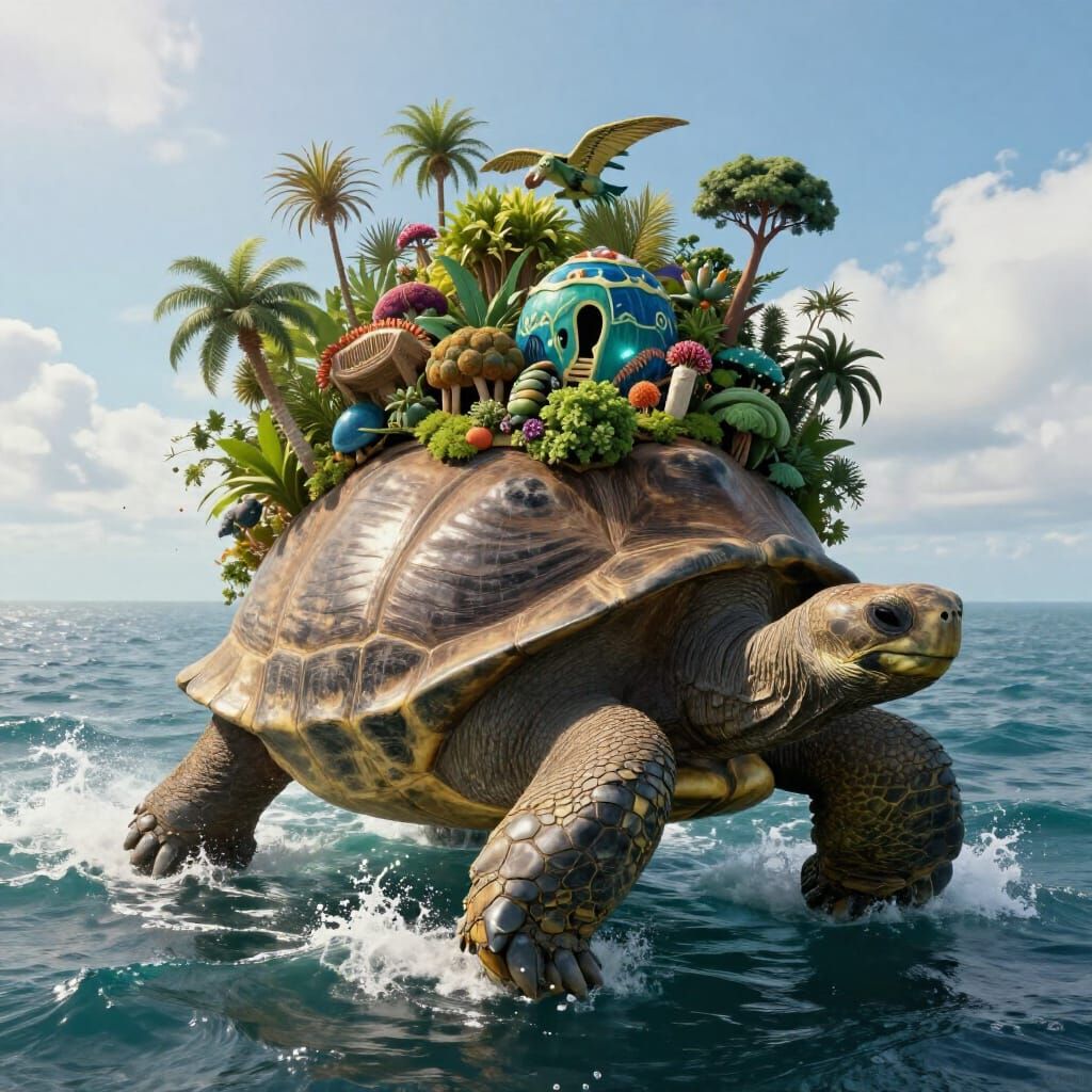 Giant Island Tortoise Crosses Ocean in Cinematic 3D Render