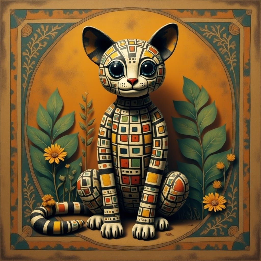 Vibrant Kitten Doll in Antique Diamond Pattern