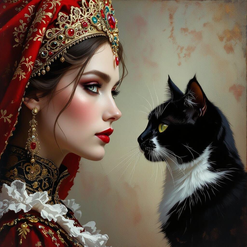 Gothic Surrealism Portrait of Woman and Cat