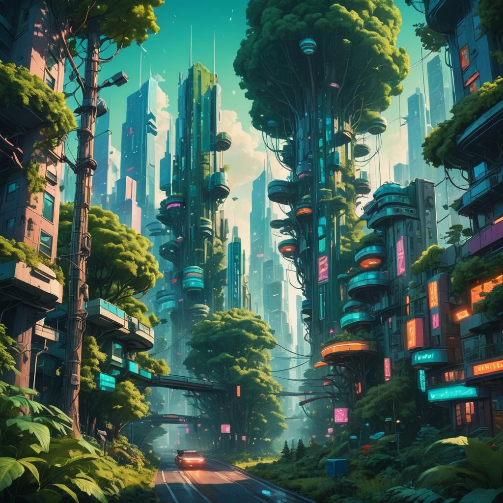 Surrealist Cityscape of Sustainable Future