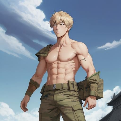 Muscular Male Warriors in Traditional Japanese Uniform