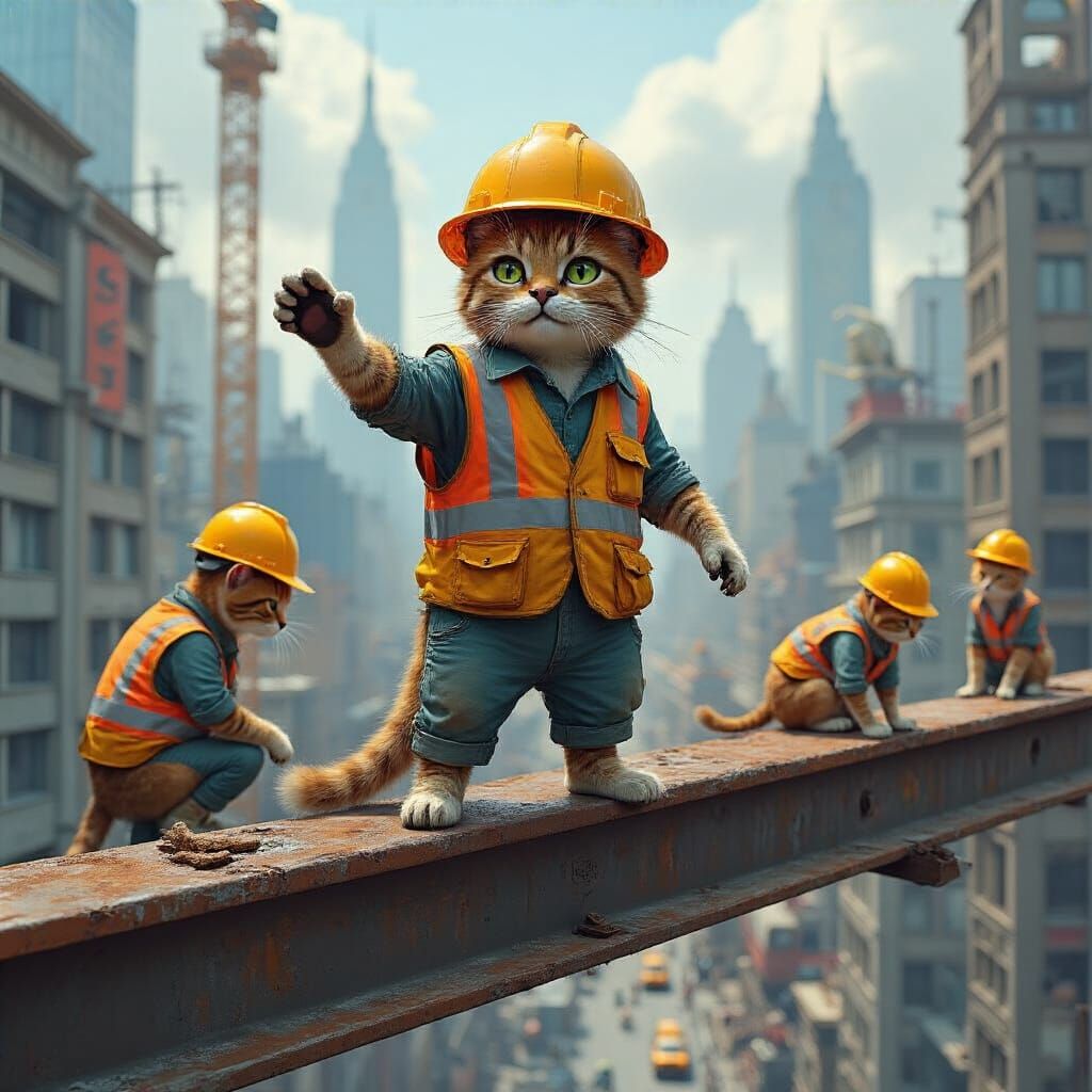 Cat Foreman Directs Construction Crew in Futuristic Cityscap...