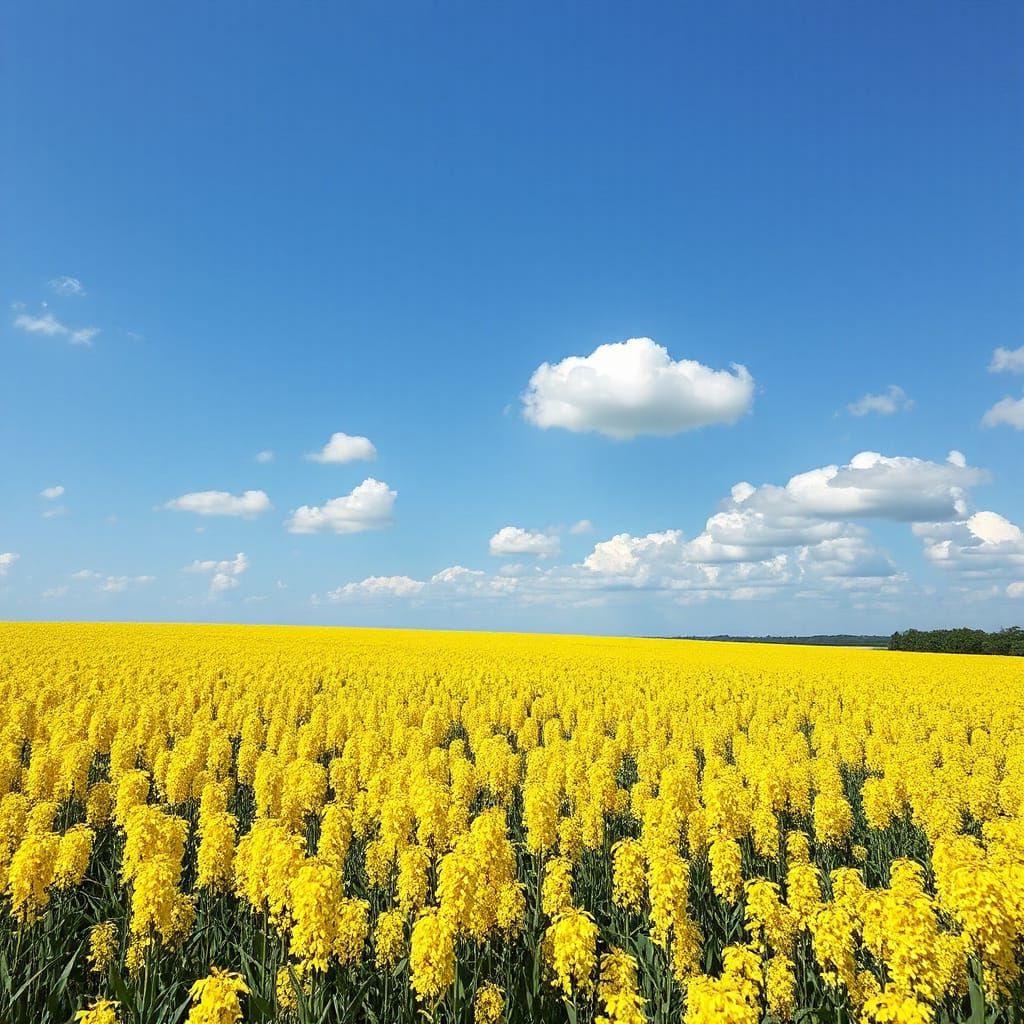 Vibrant Colza Field Under Cloudless Blue Sky