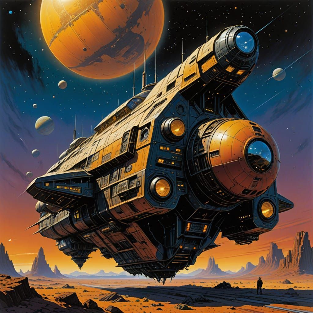 Glowing Solar Queen Star Ship Dominates Cosmic Space