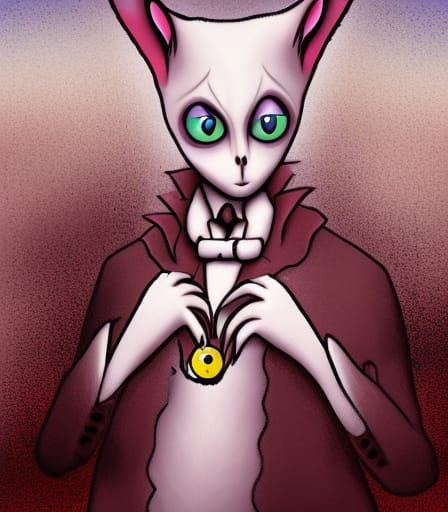 Whimsical Cat Magician in Tim Burton Inspired Junji Ito Styl...