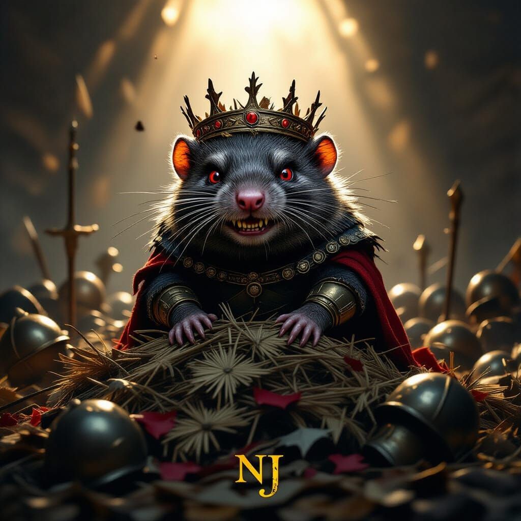 Mole Rat King on Guards in Dramatic Chiaroscuro Style