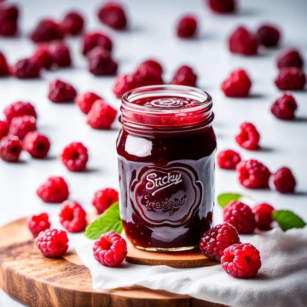 Delicious Raspberry Jam in a Glass Jar Captured in Professio...
