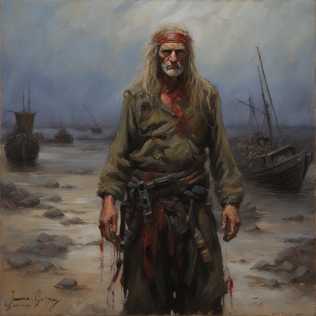 Melancholic Oil Painting of a Lone Figure in Despair