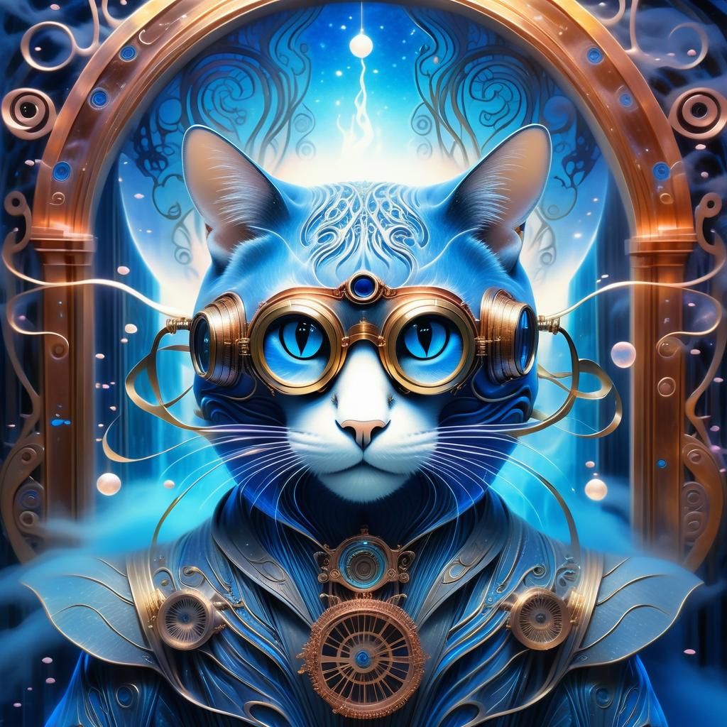Steampunk Feline Inventor with Clockwork Limbs