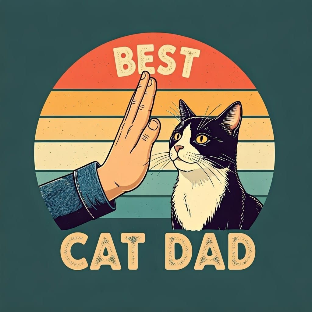Retro-Style Feline High-Five with Vintage Denim Hand