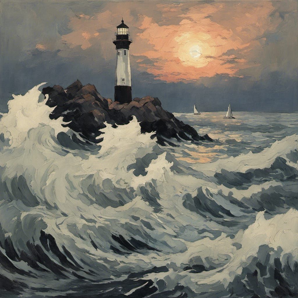 Impressionist Lighthouse in Dusk Sea
