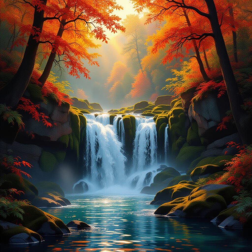 Majestic Autumn Waterfall in Fiery Fall Colors