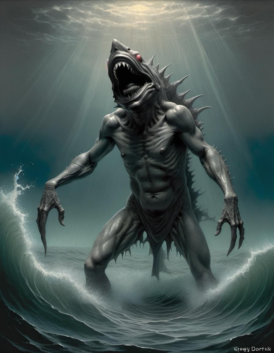 Shark Man in a Dark, Gothic Horror Aesthetic