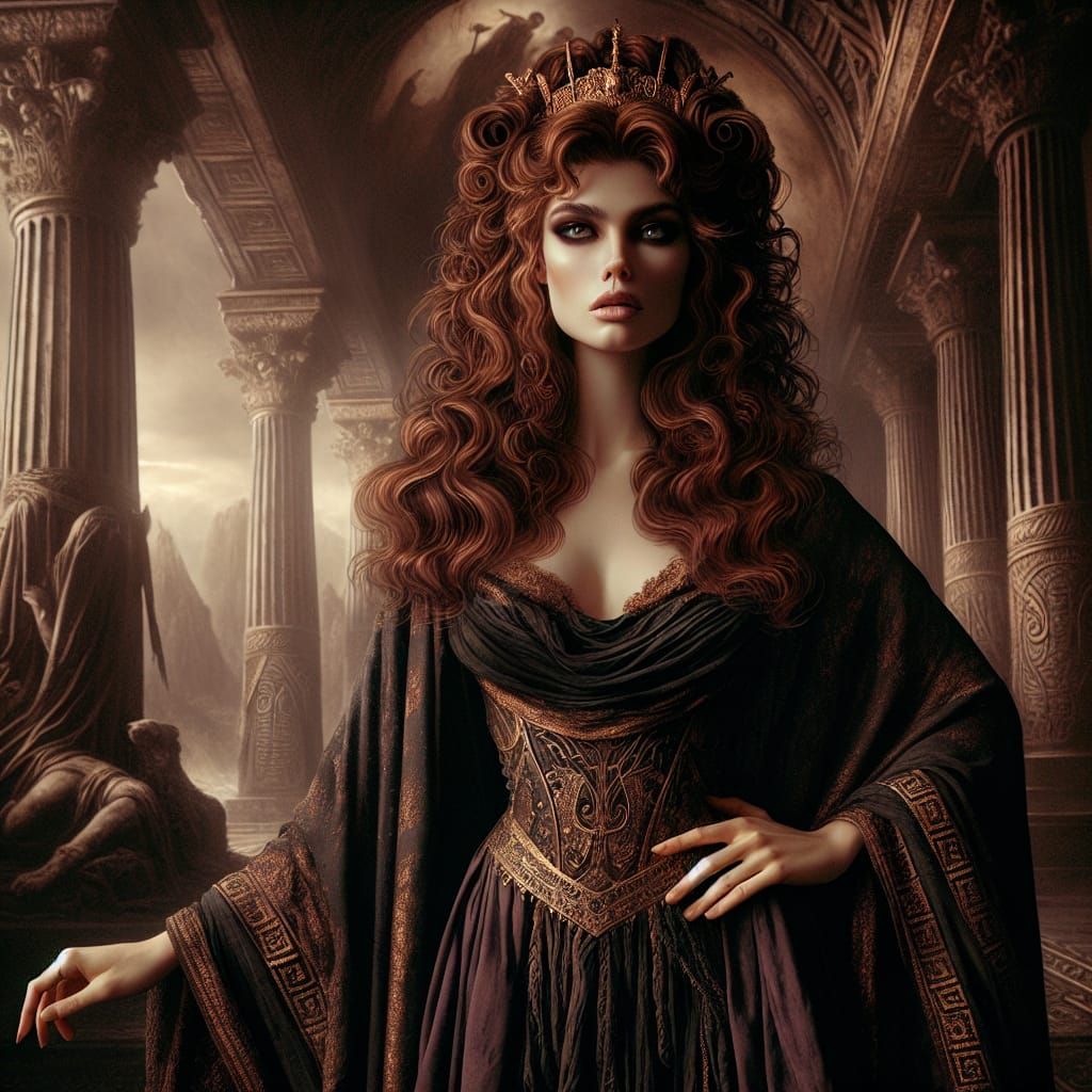 Etruscan Death Goddess Leinth in Gustave Doré's Style