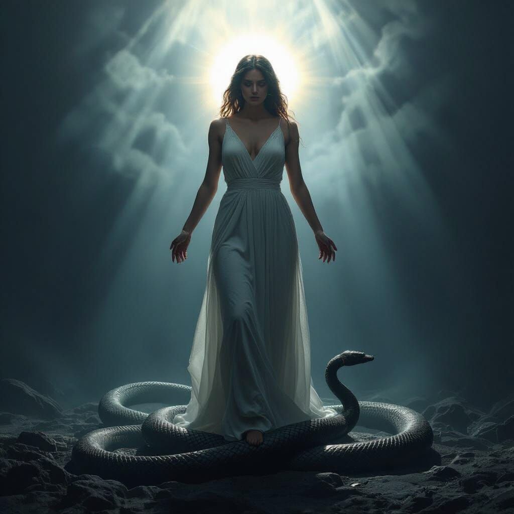 Biblical Genesis 3:15 Scene: Woman vs Serpent