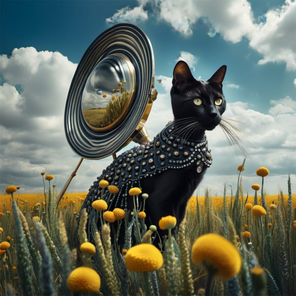 Surreal Feline Figure in a Vibrant Field