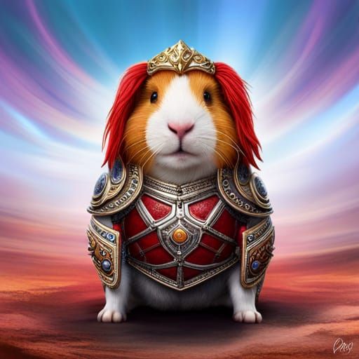 Lifelike Guinea Pig Warrior in Triadic Color Smoke