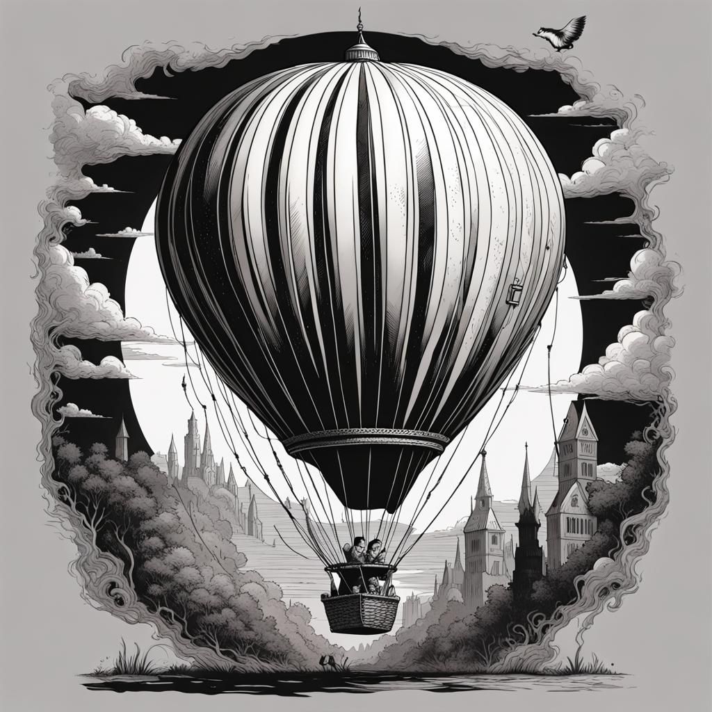 Fanciful Cartography: Whimsical Cat-Shaped Hot Air Balloon i...
