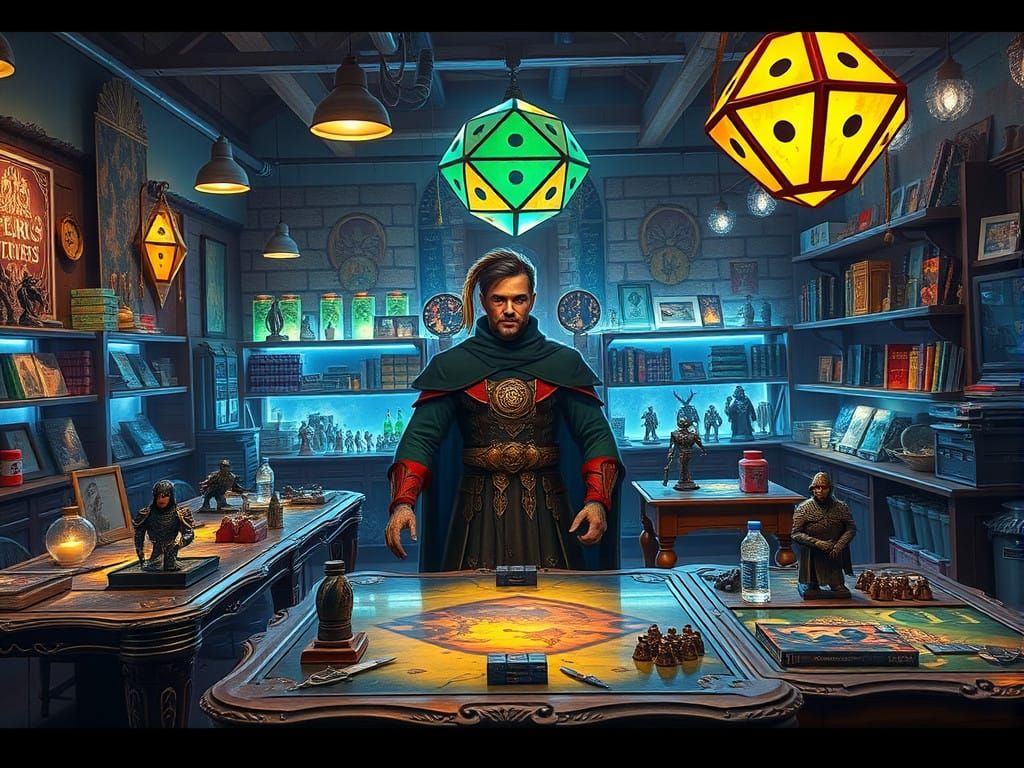 Fantasy RPG Store with Enchanted Battlefields and Games